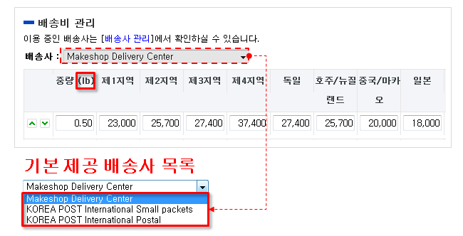 기본제공배송사는kg기준
